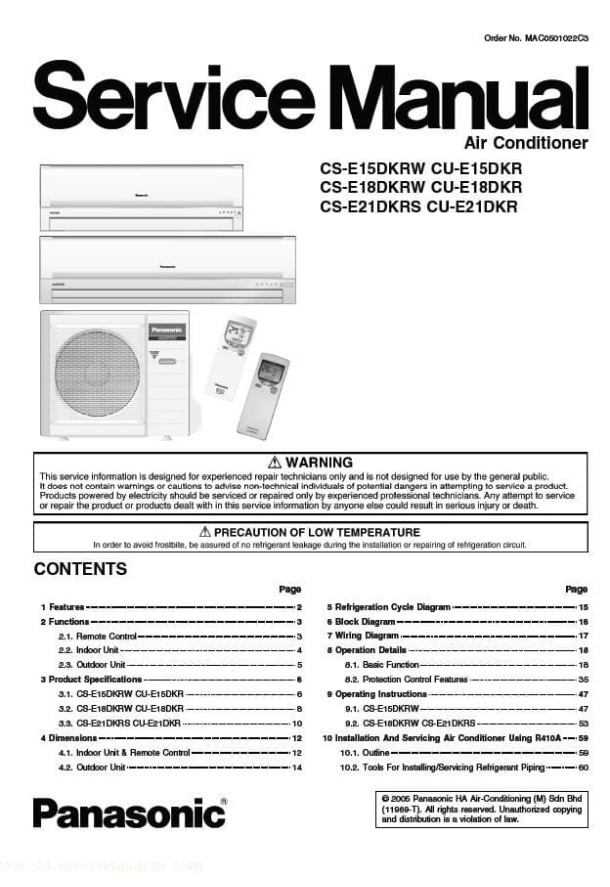 CS-E15DKRW, CS-E18DKRW, CS-E21DKRS, CU-E15DKR